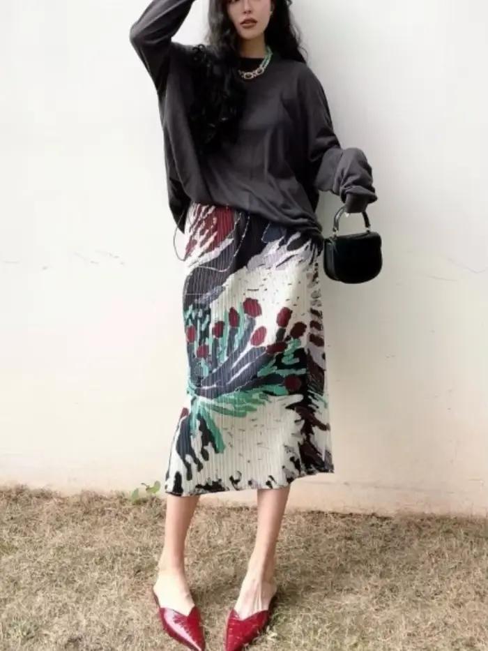 2025 Faldas Mujer De Moda jupes longues florales pour femmes Vintage ample été Jupe taille haute Jup