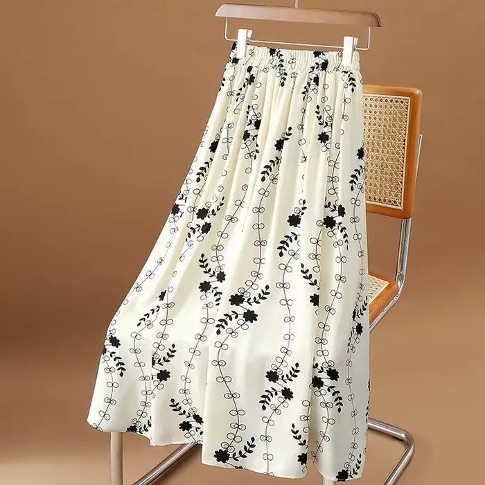 Jupe d'été pour femme en mousseline, style vintage, imprimé floral, taille haute élastique, décontra