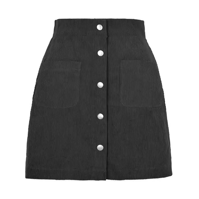 Vintage marron velours côtelé jupes pour femmes simple boutonnage coupe ajustée Mini jupe femme auto