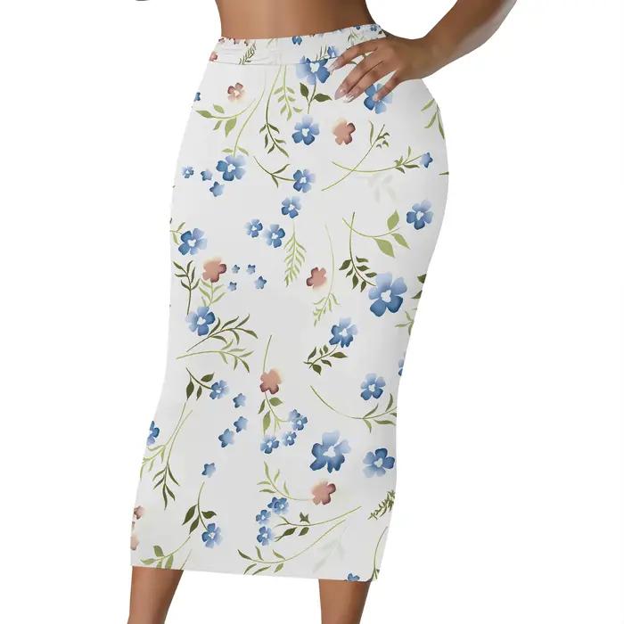 Jupe à imprimé floral vintage, jupe crayon à motif botanique marron, jupe mi-longue taille haute pou