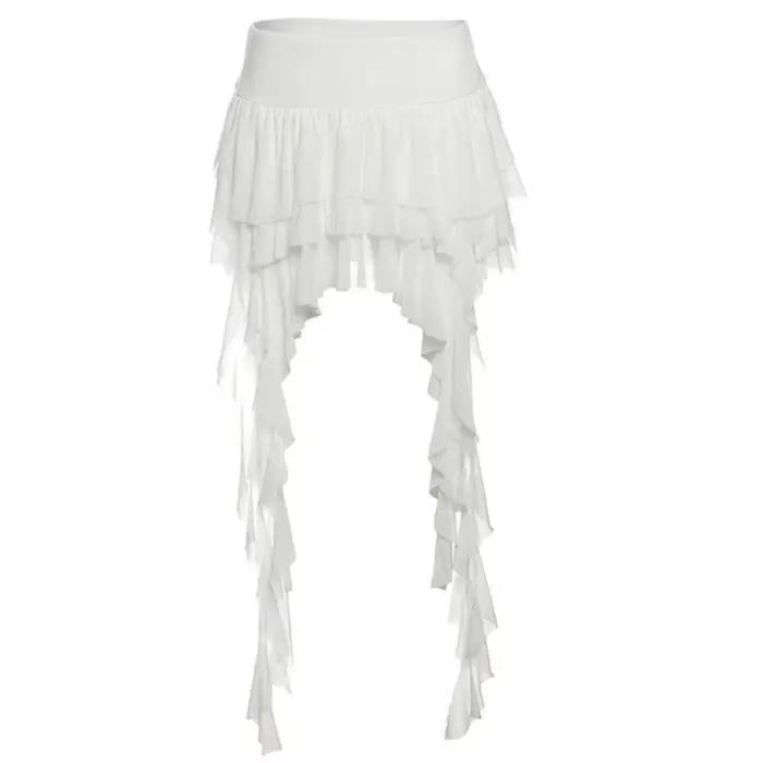 Jupe-short asymétrique bohème à volants pour femme, taille haute, superposée, mini-jupe irrégulière,