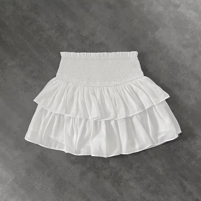 Jupe taille haute à volants pour femme, couleur unie, élastique, simple, décontractée, vacances, Ulz