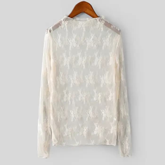 Chemise transparente sexy à base de dentelle, maille transparente pour femmes, haut ajouré à manches