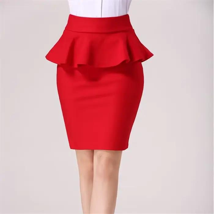 Jupe crayon taille haute extensible à volants pour femmes, grandes tailles