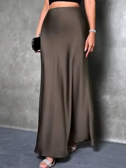 Jupe en Satin taille haute Maxi Cocktail fête de mariage une ligne jupes longues pour les femmes hau