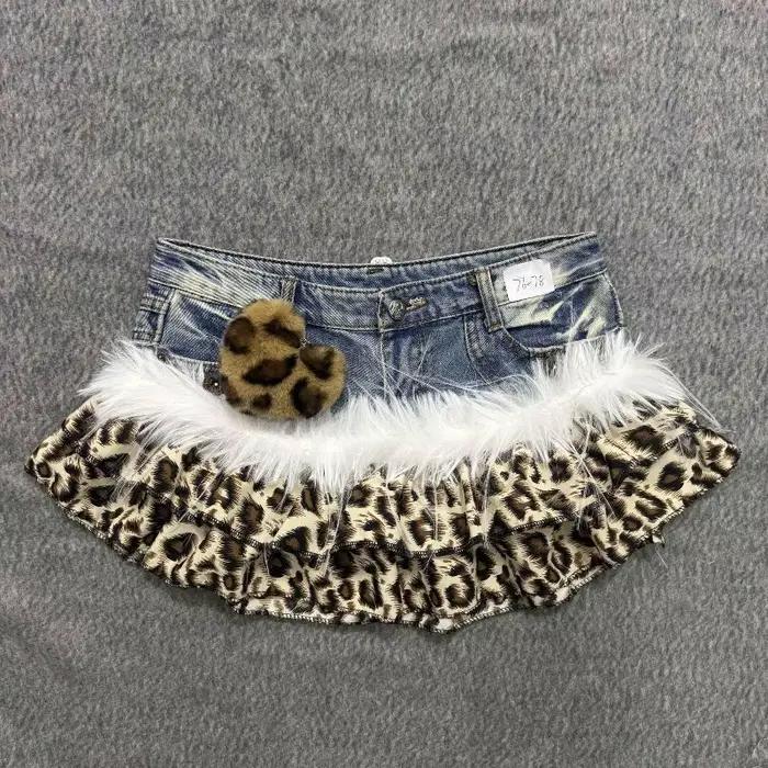Mini jupe gothique Grunge Y2k pour femmes, Vintage, imprimé léopard, fausse fourrure, Patchwork, jup