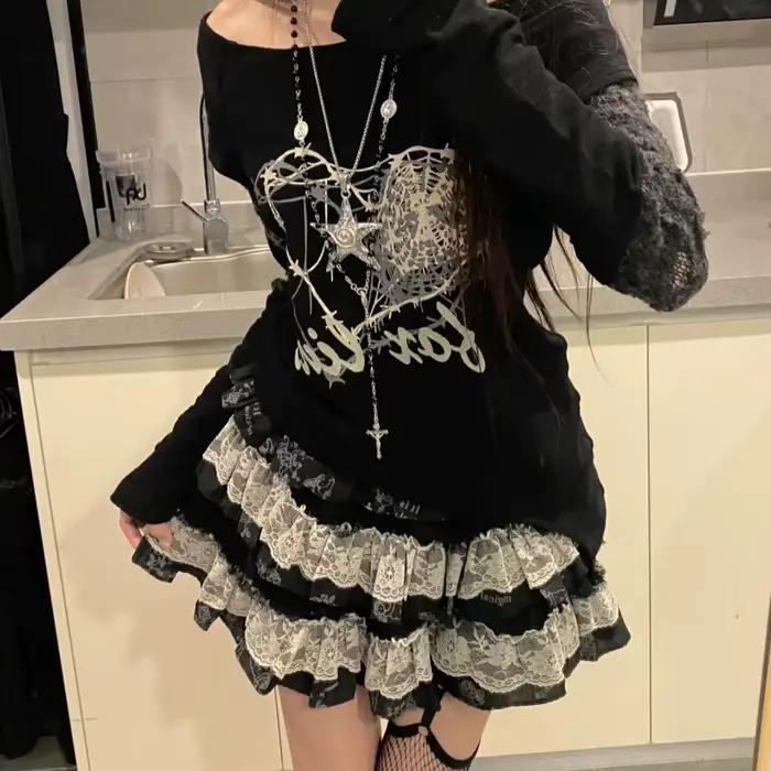 Y2k Jupe Vêtements Pour Femmes 2025 Faldas Mujer De Moda Mode Punk Jupe Patchwork Dentelle Douce Sai