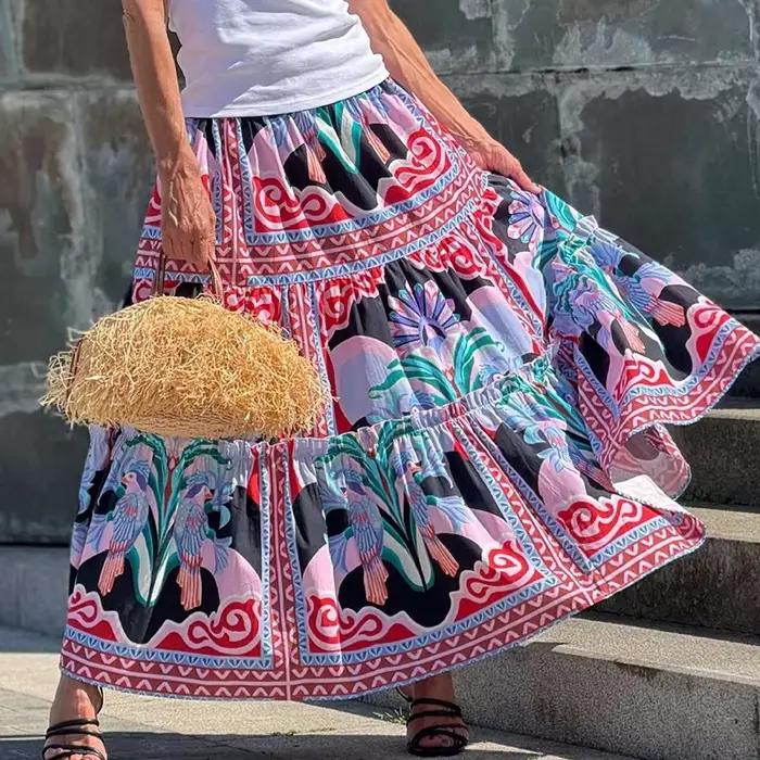 Jupe longue décontractée pour femme, taille élastique, printemps-été, drapée, plage, élégante, impri
