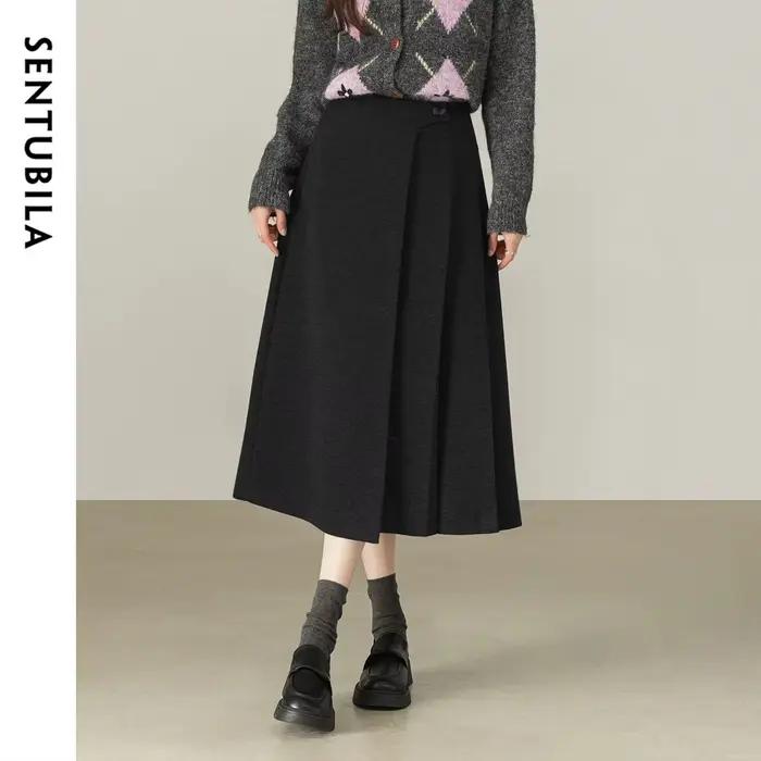 Jupe plissée SENTUBILA 2026 Nouvelle collection Hiver Grise Taille Haute pour le Bureau Jupe Midi Am