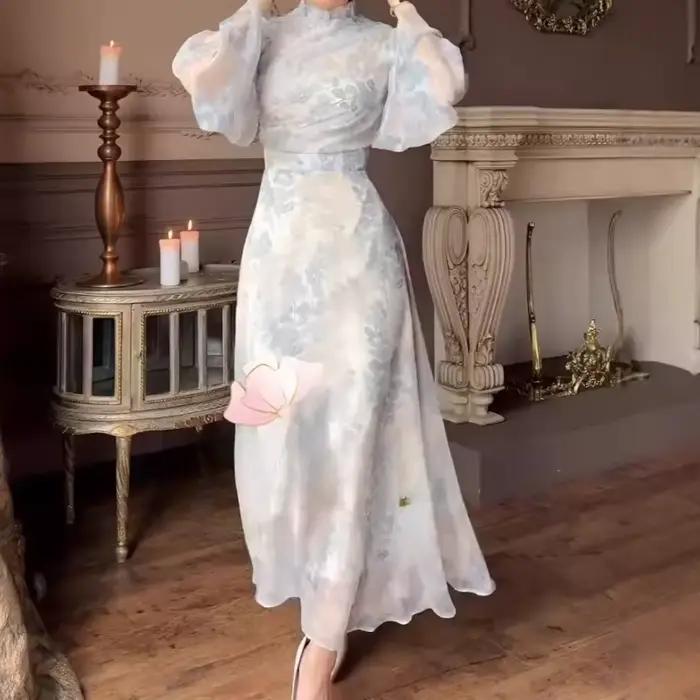 Robe élégante et ajustée pour femmes, nouveau Style, manches cloche, jupe longue française cintrée à