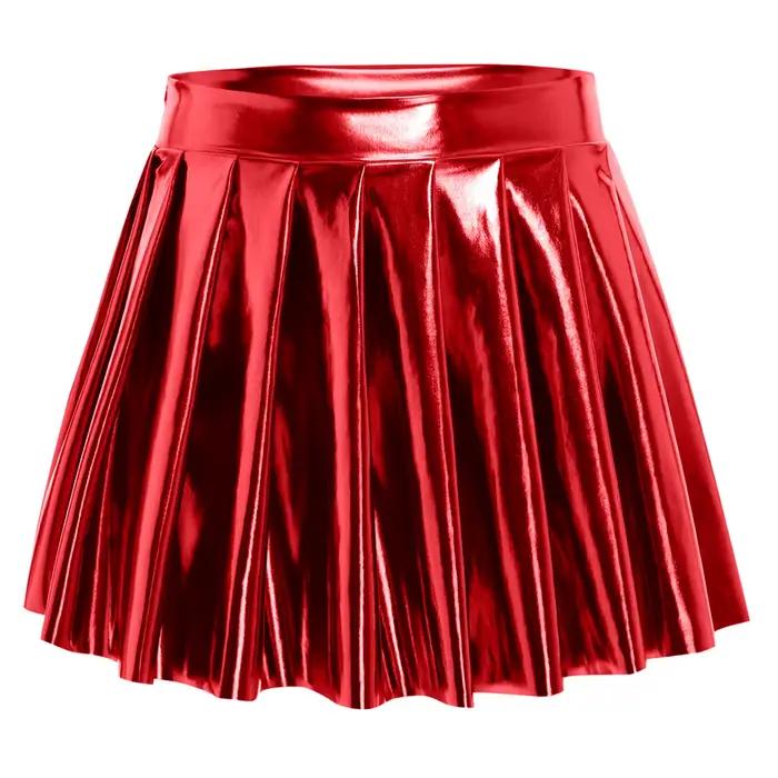 Jupe courte plissée métallique brillante pour femmes, taille haute, fermeture éclair latérale, fronc