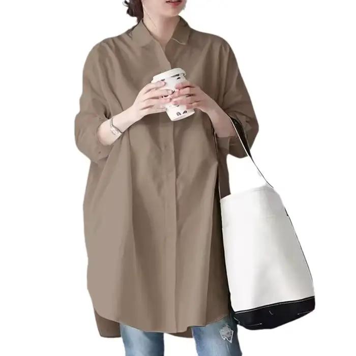 Chemise blanche à manches longues pour femmes, mi-longue, élégante, Design ample, nouvelle collectio
