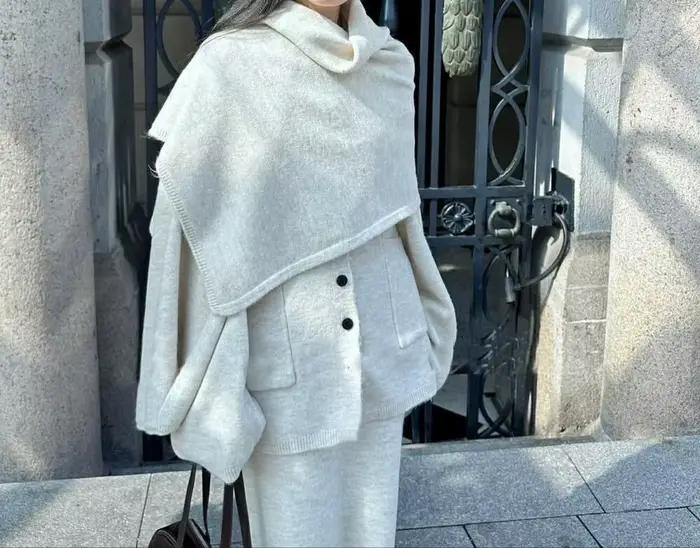 Ensemble pull à la mode pour femmes, nouveau Cardigan tricoté de Style paresseux avec écharpe et jup
