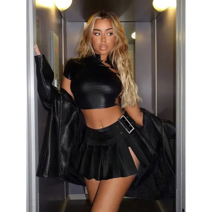 Mini jupes plissées en cuir pour femmes, robe sexy élégante, streetwear Y2K, vêtements d'automne, ta