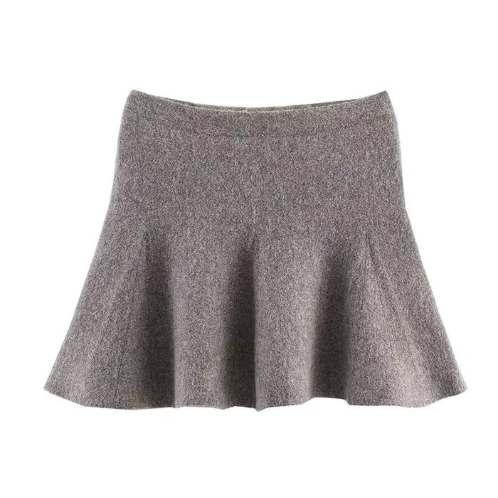 Ensemble veste Mini jupe élégante à col haut pour femme, Chic, manches évasées, gris, jupes plissées