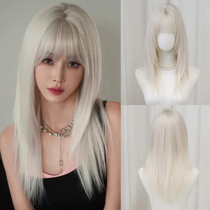 Perruque longue et droite blanche pour femme, synthétique haute qualité, résistante à la chaleur, st