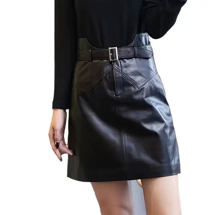 Jupe courte en cuir PU taille haute pour femmes, tempérament élégant, mode populaire, mi-longue, lig