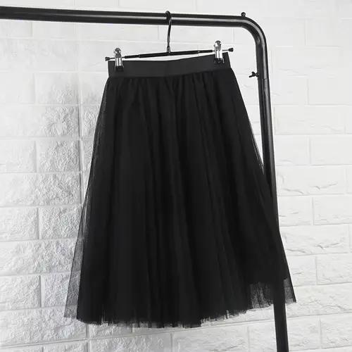 TingYiLi 4 couches jupes en Tulle femmes noir gris blanc adulte jupe en Tulle élastique taille haute