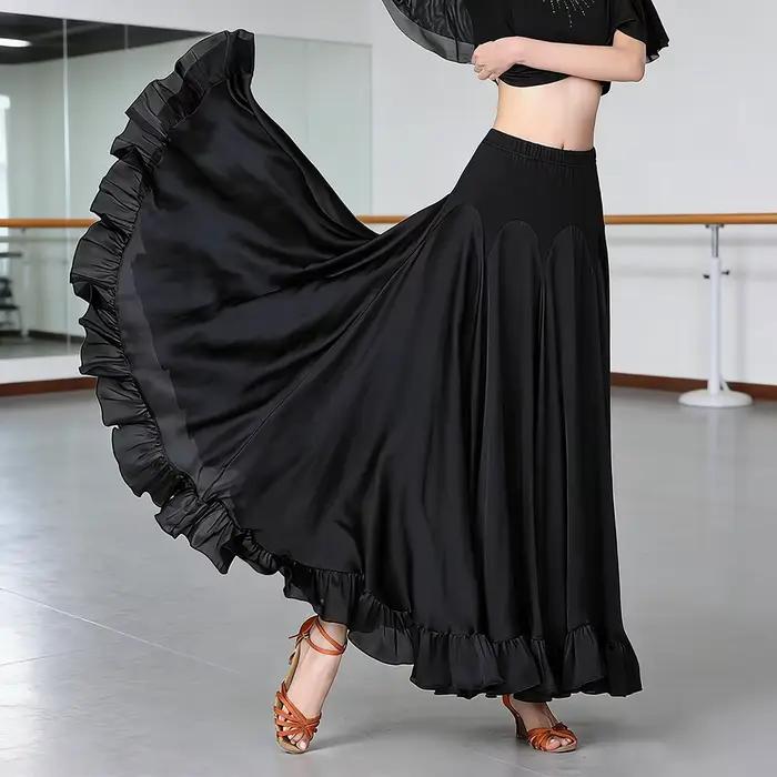 Jupe de danse de salon élégante pour femmes, jupe longue et ample pour la danse latine et les soirée