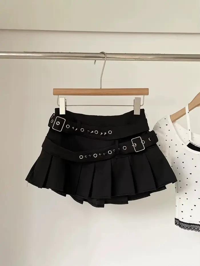 Mini jupe gothique noire à rivets pour femme, Style Y2K, mode coréenne, esthétique, élégante, rétro,