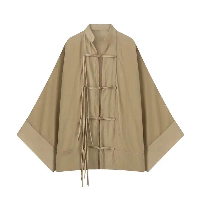 Chemisier Femme Été 2026 Nouvelle Collection Jaune Manches Longues avec Boutons Décoratifs Coupe Amp