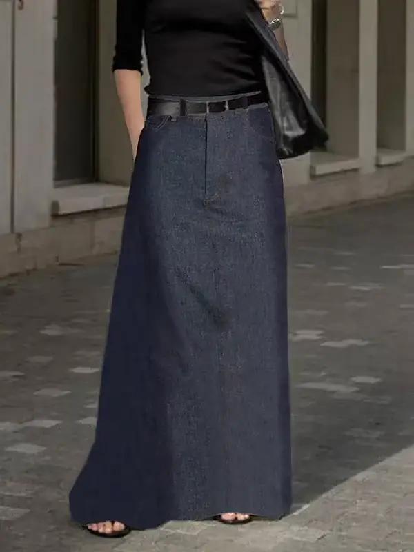 Uwing ZEE-Jupe trapèze taille haute pour femme, nouvelle mode automne 2024, jean, couleur unie, déco