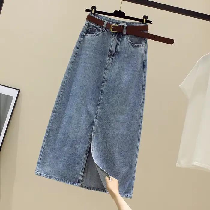 Vintage Denim enveloppé jupes de hanche pour les femmes 2025 été décontracté femmes taille haute fen