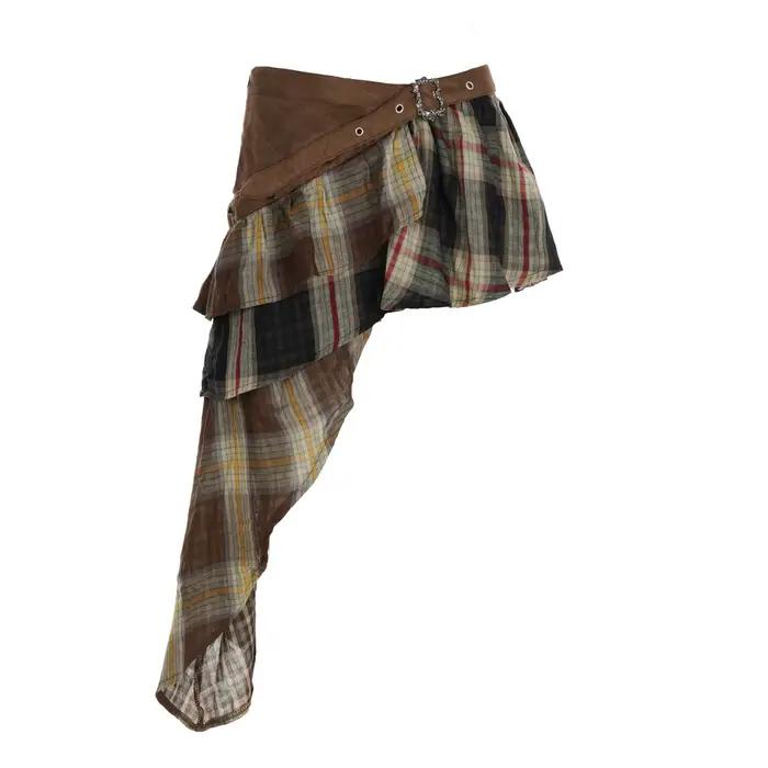 PixieKiki – Mini jupes taille basse pour femmes, style streetwear, patchwork à carreaux, asymétrique