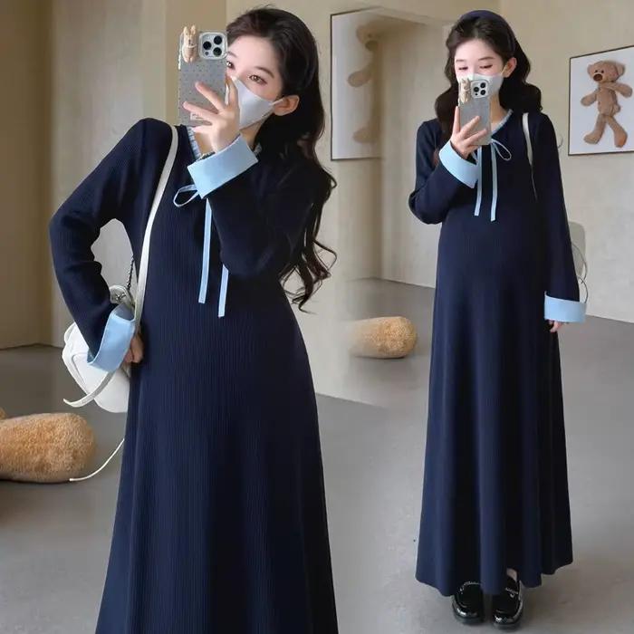 Robe de maternité printemps-automne, style preppy, mignonne, douce, polyvalente, confortable, à manc
