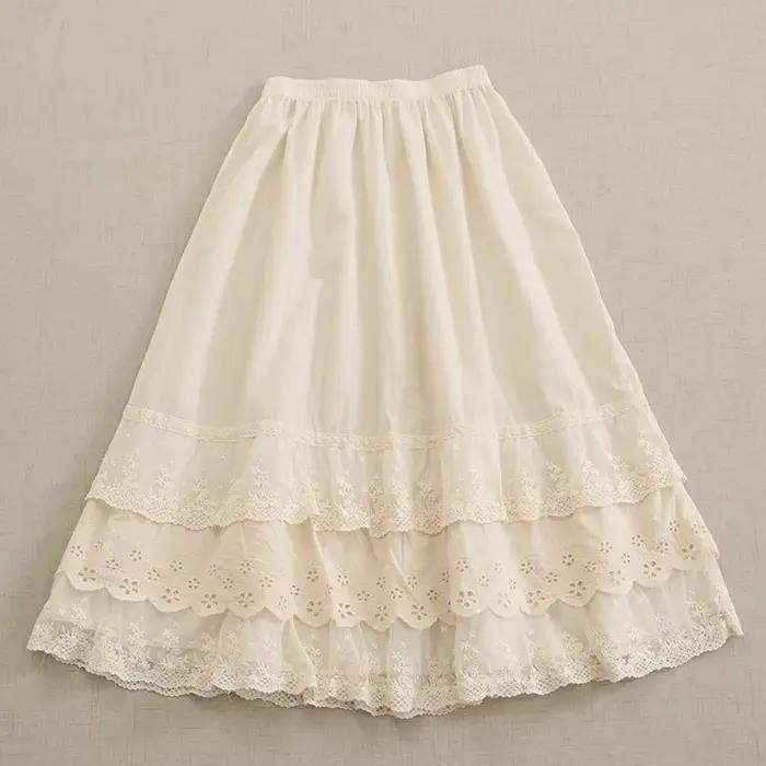 Mori Kei dentelle jupe longue femmes Vintage mignon taille haute ample Fairycore dentelle Patchwork 