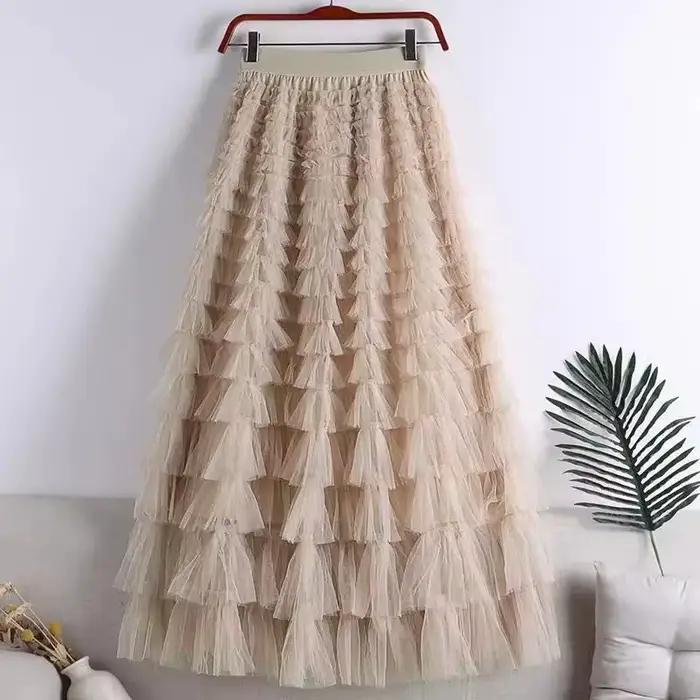Jupe en Tulle pour femmes, jupe gâteau superposée, longue robe bouffante, couleur kaki, motif craque