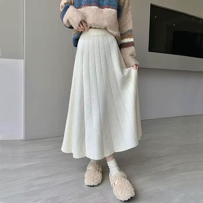 Jupe en tricot pour femme, nouvelle collection automne-hiver 2026, drapée, mi-longue et longue, poly