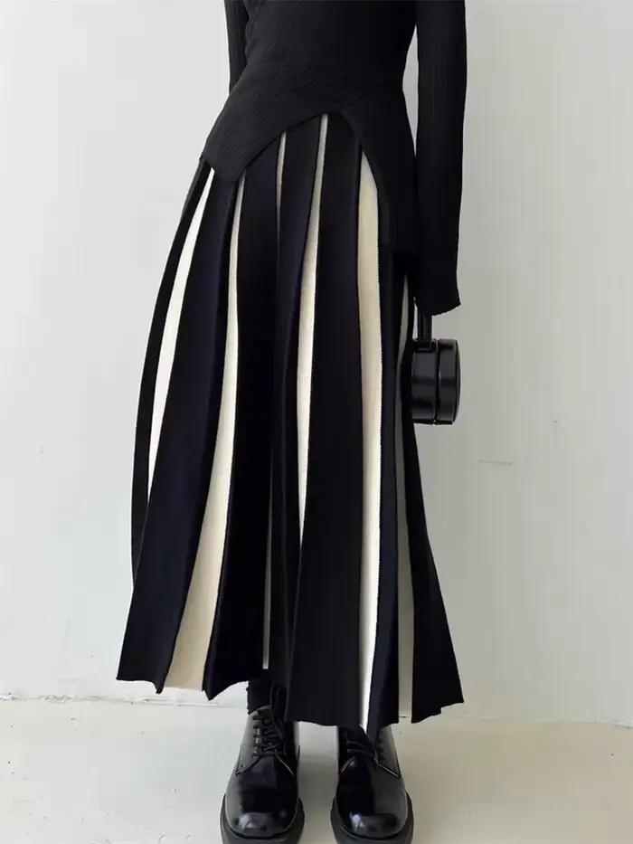 Nouveau 2026 jupes longues pour femmes automne hiver tricoté jupe trapèze noir blanc luxe jupes élég