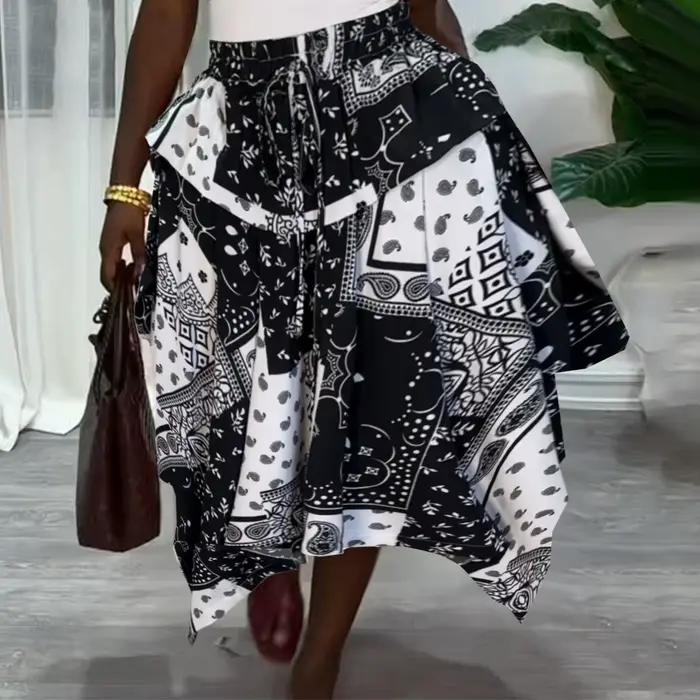HLJ Y2k – jupe imprimée à carreaux pour femmes, streetwear d'été, patchwork irrégulier, jupe taille 
