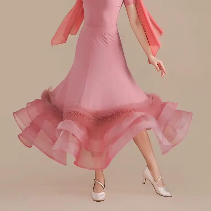 Jupe à volants pour danse de salon, jupe de valse, jupe à grande ampleur, de haute qualité, noire, j