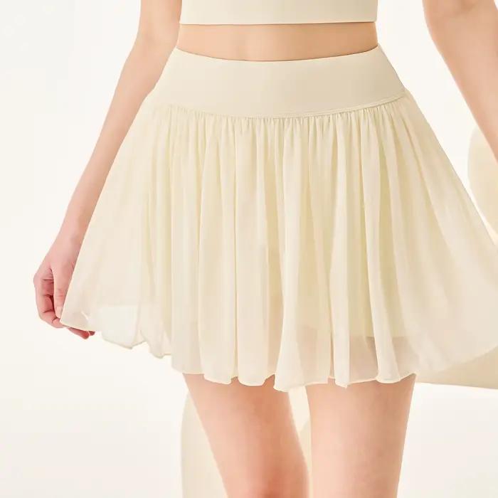 Jupe de Tennis d'été pour femmes, taille haute, couleur unie, jupe de sport Anti-lumière avec bords 