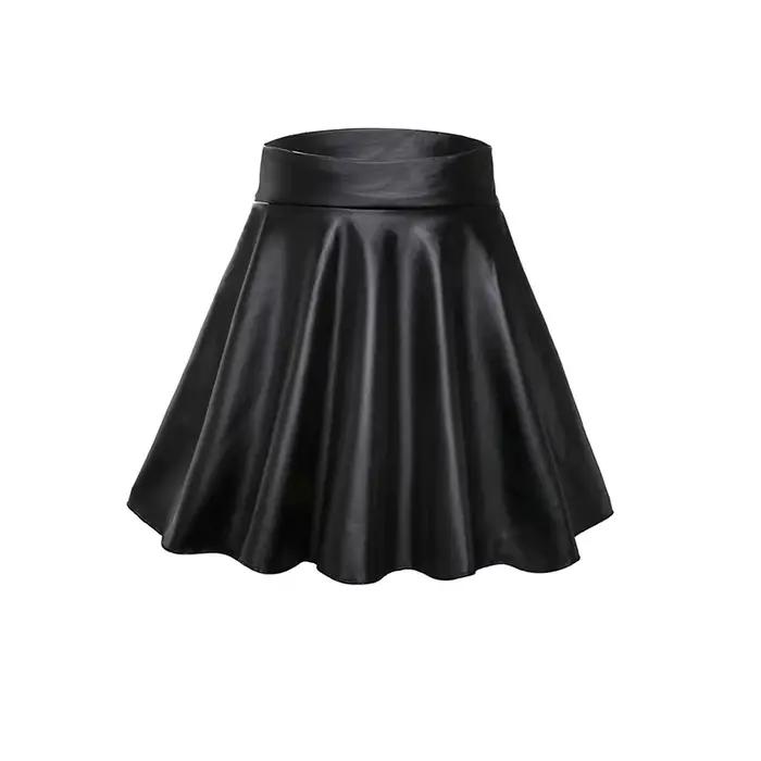Demi-jupe texturée en Faux cuir taille haute pour femmes, jupe trapèze polyvalente et basique, jupe 