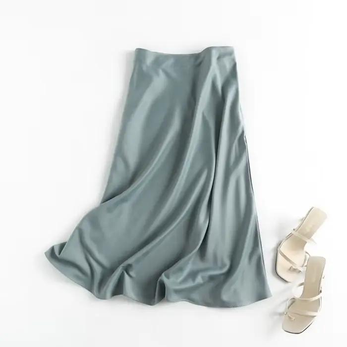 Jupe longue en satin taille haute pour femme, simple et élégante, idéale pour l'été