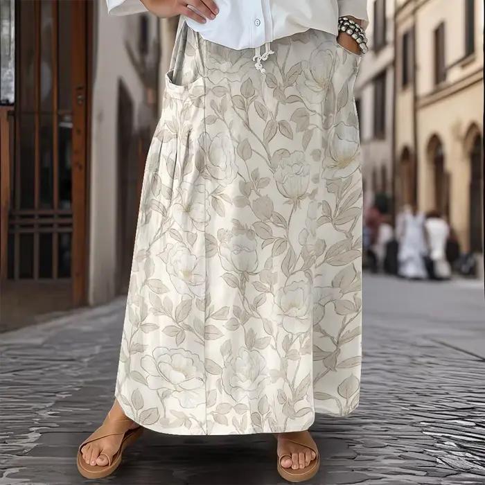 Jupe florale romantique pour femmes, élégante, taille élastique, fluide, robe d'été, robe Vintage po