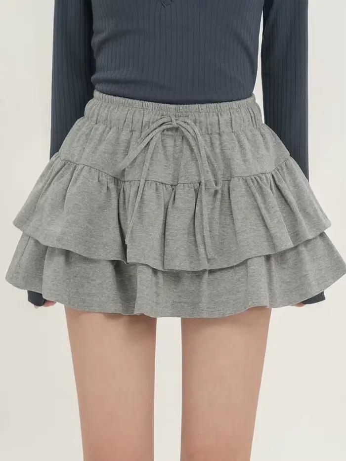Jupes en coton pur à volants pour femmes, style preppy mignon, jupe de bal, jupe trapèze coréenne vi