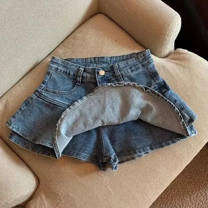 Sweetdenim – jupe taille haute pour femmes, ligne a, gâteau, Niche sensible, courte, volet de bœuf, 