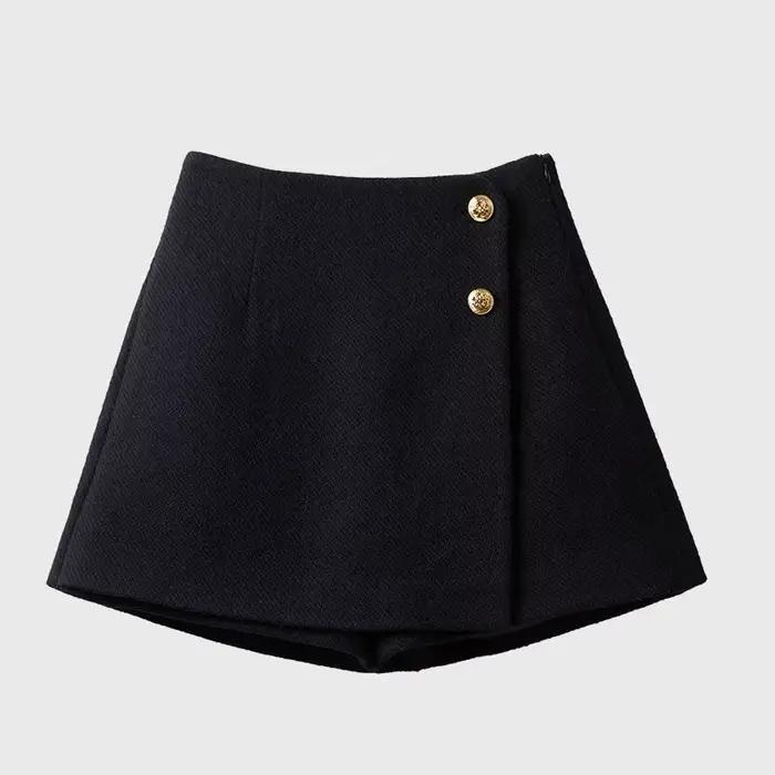 Tweed Shorts jupes femmes vêtements taille haute épais Vintage pantalon à jambes larges pantalons Co