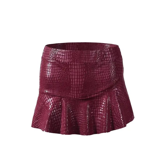 Jupe-pantalon extensible en similicuir effet verni pour femme, style Spice Girl, nouvelle mode