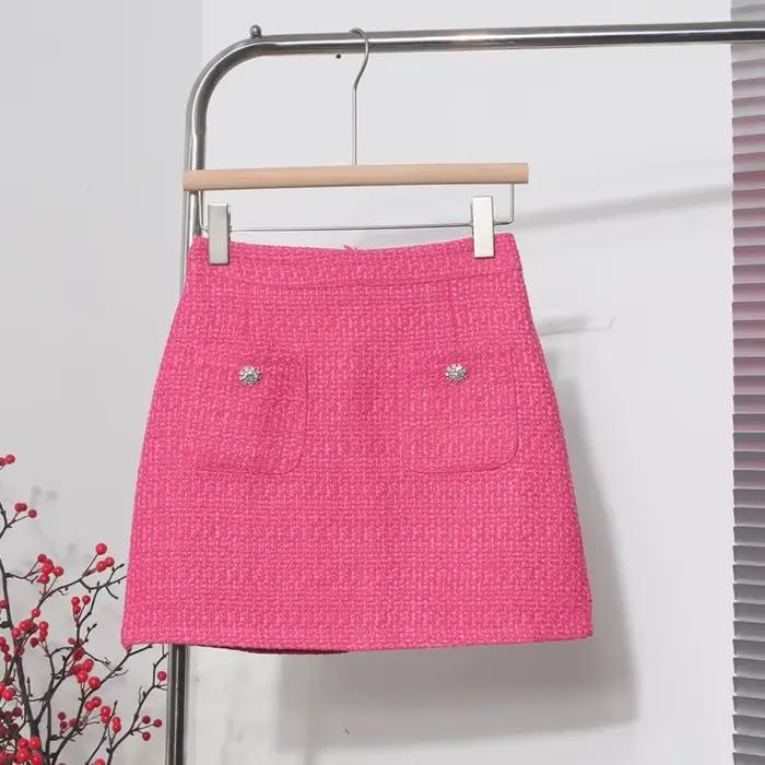 Jupes courtes trapèze en Tweed pour femmes, taille haute, amincissante, moulante aux hanches