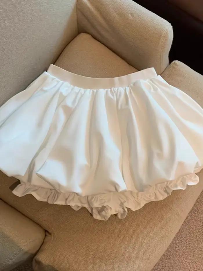 Demi-jupe bouffante blanche taille haute pour femmes, jupe courte de Style frais et doux, Anti-lumiè