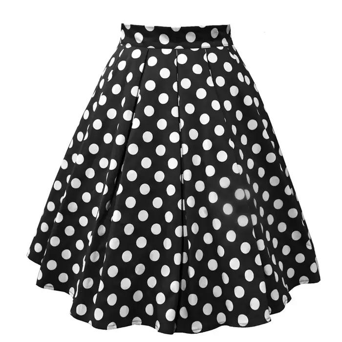 Nouvelle jupe plissée évasée à pois pour femme, style vintage 2026, taille haute, en coton, décontra