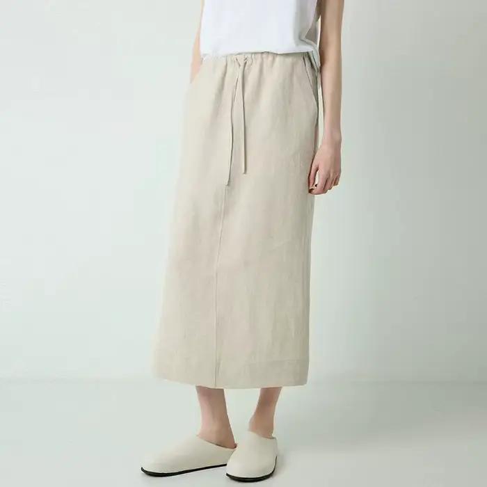 100% lin femmes cordon jupe droite printemps/été nouveauté taille élastique Simple décontracté ample