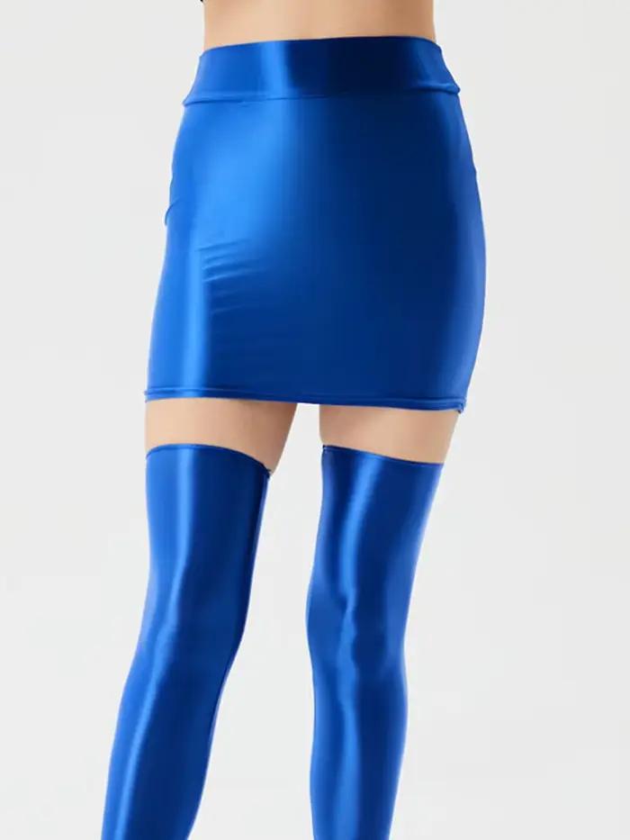 Jupe crayon brillante pour femmes, couleur unie, taille haute, Rave Party Festival, Clubwear, mini-j
