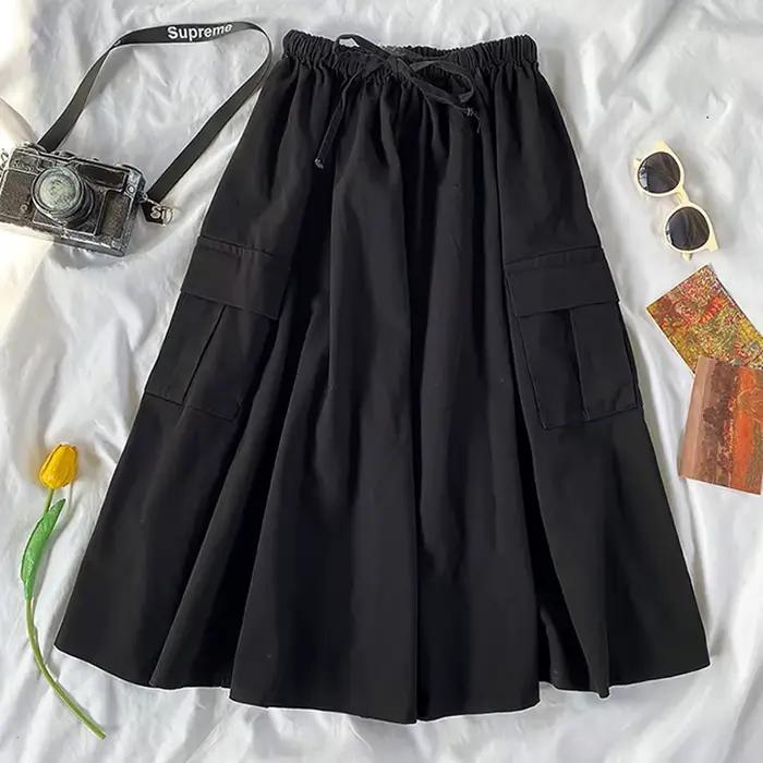 Jupe cargo Harajuku pour femme, couleur unie, mi-longue, vert, noir, mode coréenne, hip hop, taille 
