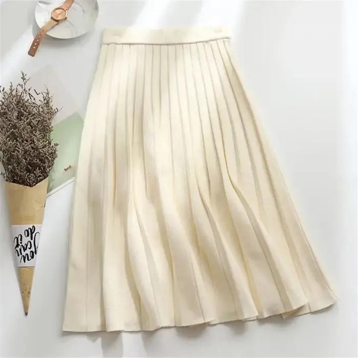 Femmes tricoté jupe Midi élégant noir a-ligne taille haute plissée longue Jupe coréenne 2024 printem